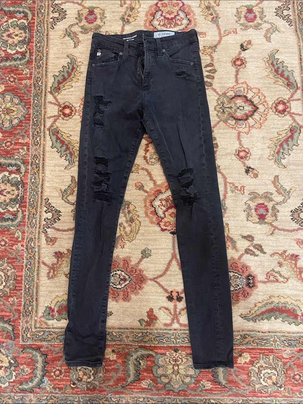 AG Denim Black Distressed Skinny Jeans
